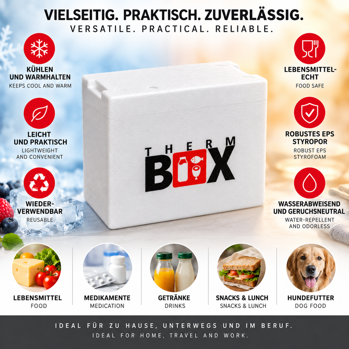 THERM BOX 7WH Styroporbox 7 Liter Innen 28x12x21cm Wandstärke: 3cm