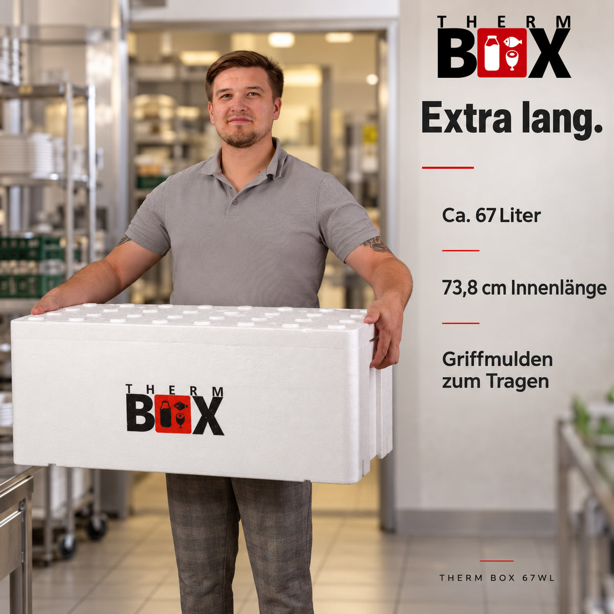 THERM BOX 67WL Styroporbox 67 Liter Innen 73,8x33,8x27,8cm Wandstärke: 3cm
