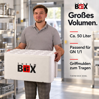 THERM BOX 50WL GN 1/1 Styroporbox 50 Liter Innen 54,6x34,6x27,1cm Wandstärke: 2,5cm
