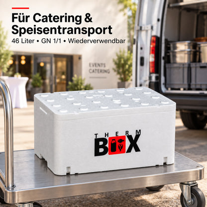 THERM BOX GN1W GN 1/1 Styroporbox 46 Liter Innen 54,6x34,6x24,6cm Wandstärke: 2,6cm
