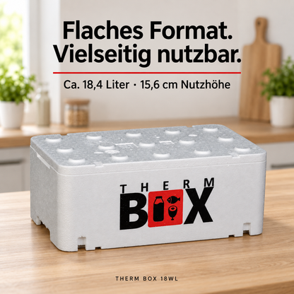 THERM BOX 18WL Styroporbox 18 Liter Innen 45,8x25,8x15,6cm Wandstärke: 2,1cm