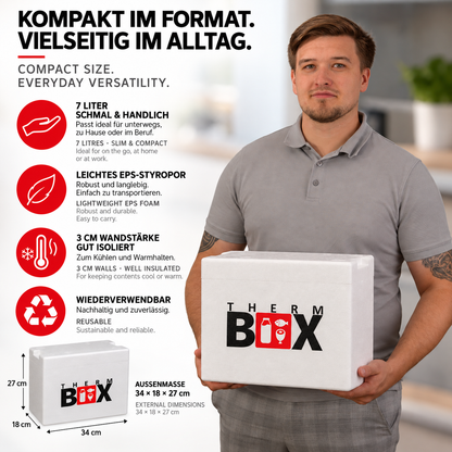 THERM BOX 7WH Styroporbox 7 Liter Innen 28x12x21cm Wandstärke: 3cm