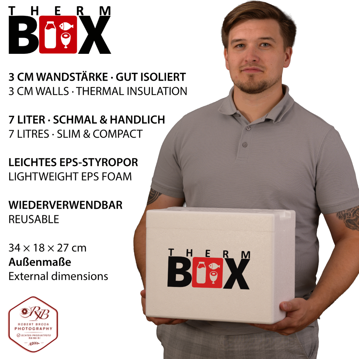 THERM BOX 7WH Styroporbox 7 Liter Innen 28x12x21cm Wandstärke: 3cm
