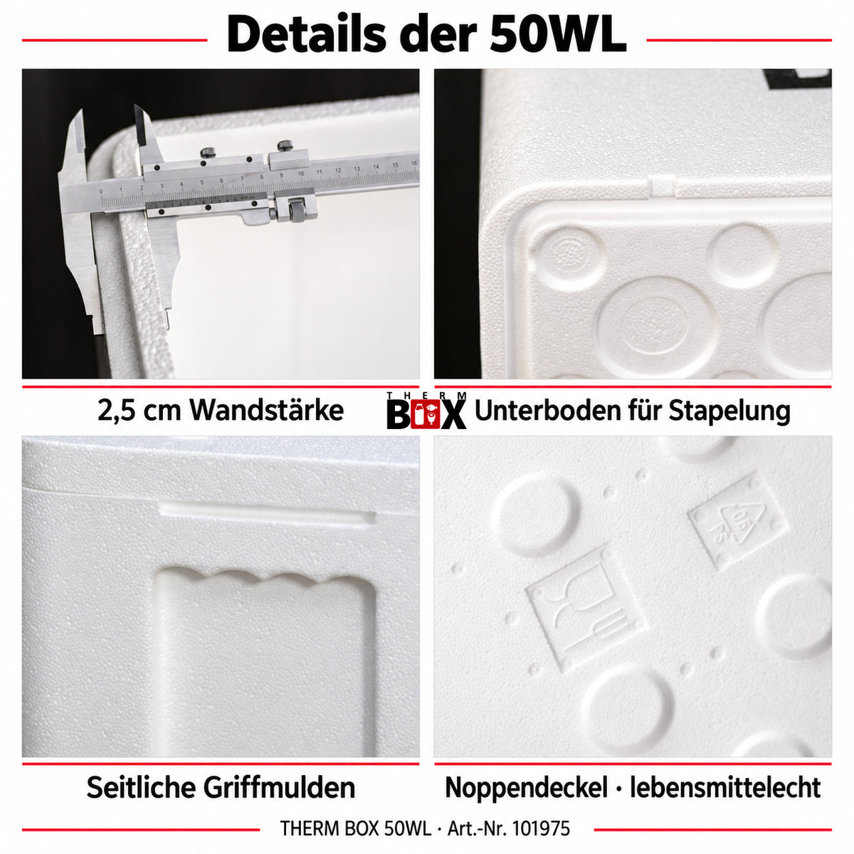 THERM BOX 50WL GN 1/1 Styroporbox 50 Liter Innen 54,6x34,6x27,1cm Wandstärke: 2,5cm