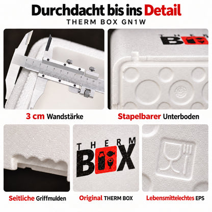 THERM BOX GN1W GN 1/1 Styroporbox 46 Liter Innen 54,6x34,6x24,6cm Wandstärke: 2,6cm