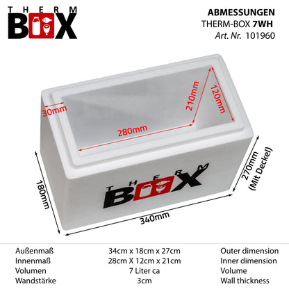 THERM BOX 7WH Styroporbox 7 Liter Innen 28x12x21cm Wandstärke: 3cm