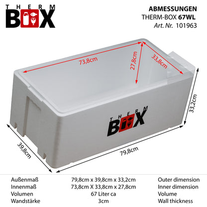 THERM BOX 67WL Styroporbox 67 Liter Innen 73,8x33,8x27,8cm Wandstärke: 3cm