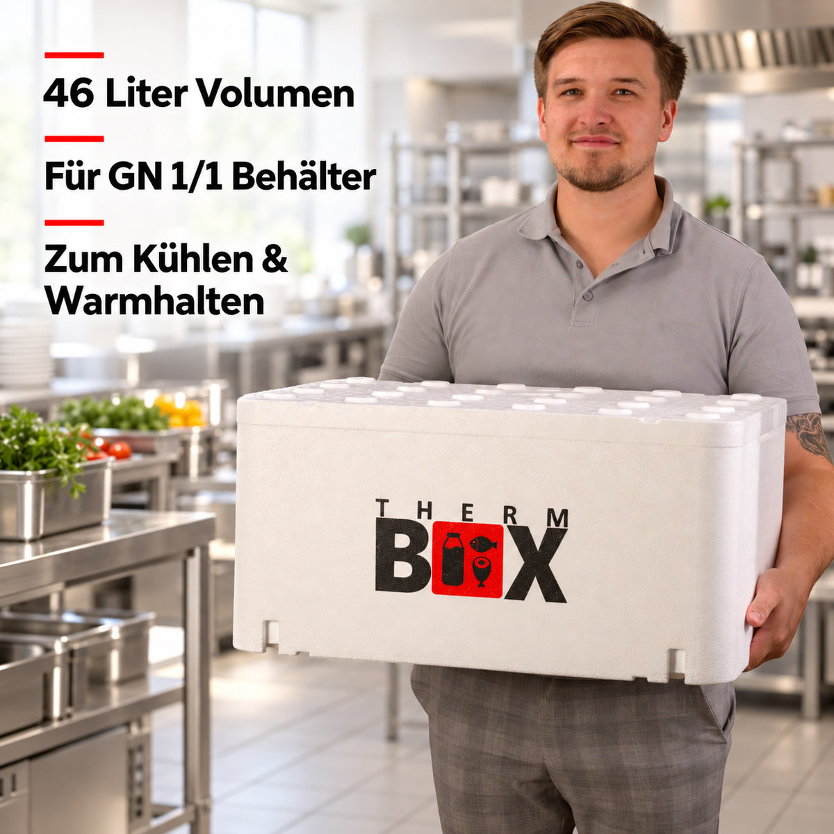 THERM BOX GN1W GN 1/1 Styroporbox 46 Liter Innen 54,6x34,6x24,6cm Wandstärke: 2,6cm