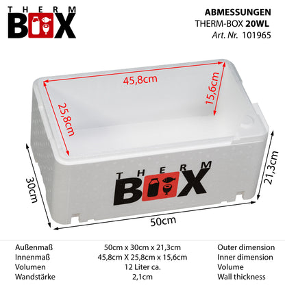 THERM BOX 20WL Styroporbox 20 Liter Innen: 45,8x25,8x17,1cm Wandstärke: 2,1cm