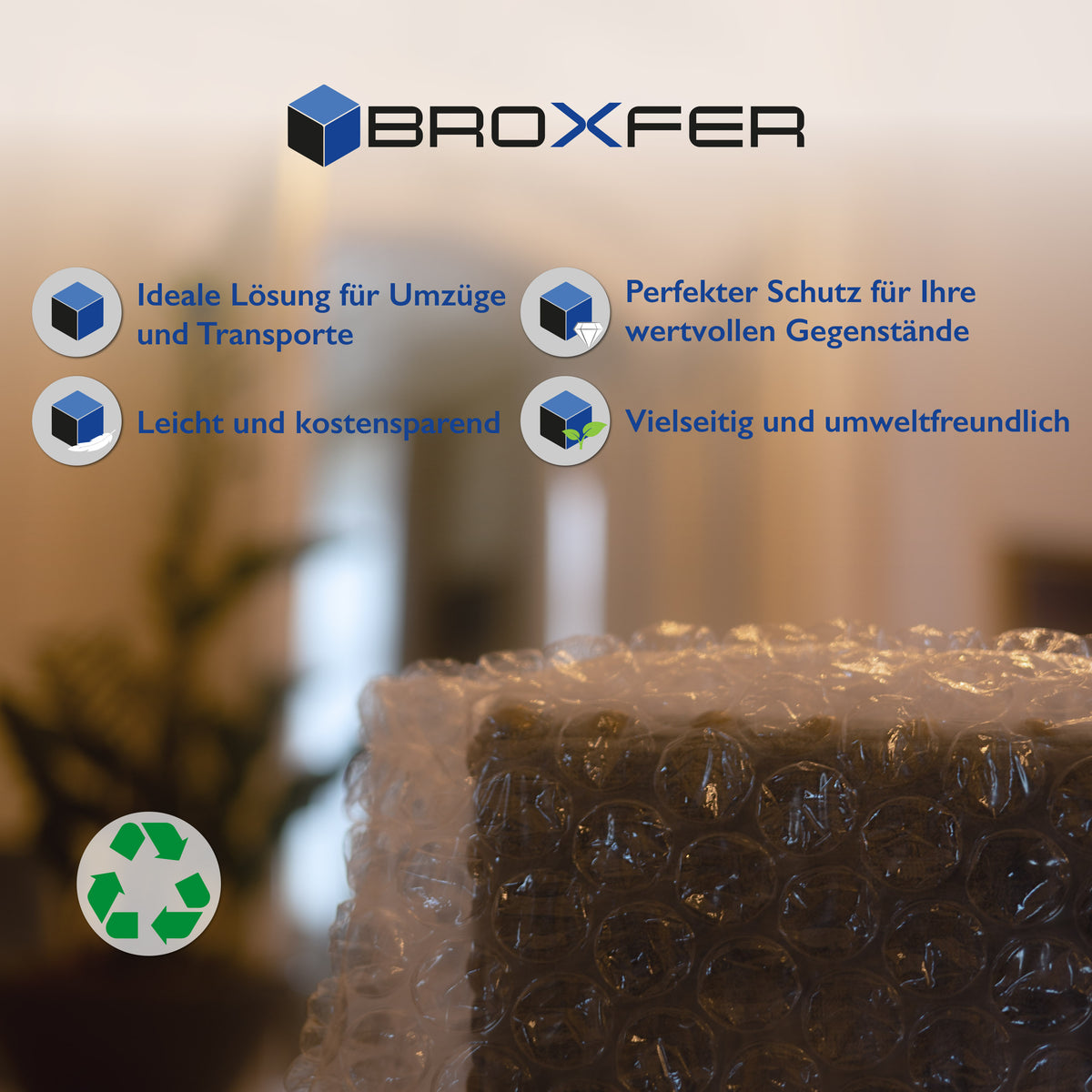 Broxfer Luftpolsterfolie Rolle große Noppen 1m x 40m Polsterfolie für Umzug / Versand 2-schichtig LPF